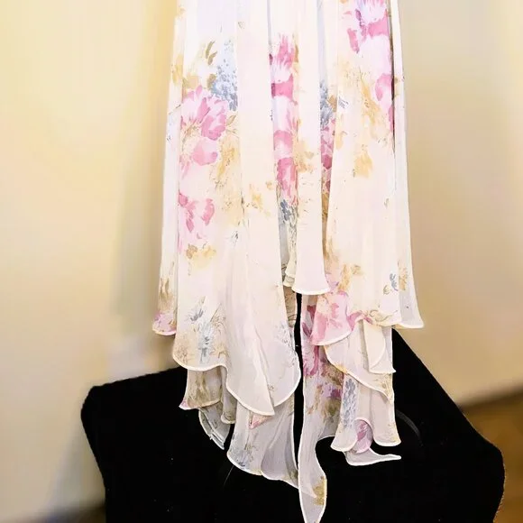VS Vintage "Collection" Cream Floral Chiffon Gown Size L RARE!